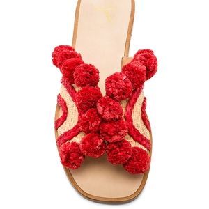 JOIE Paden sandal red pompom woven slide